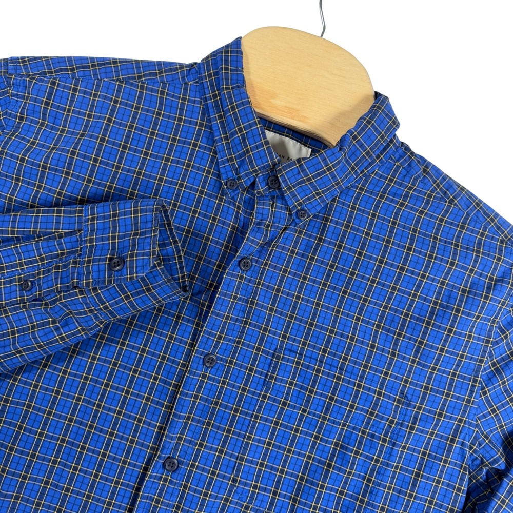 American Eagle Button Down Shirt Mens L Blue Plaid Classic Fit Cotton Preppy